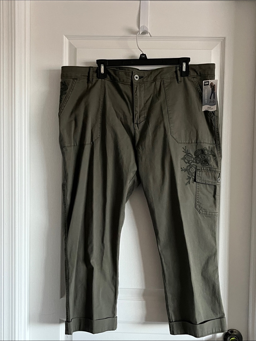 Lee Olive Green Cargo Pants with Embroidered Pocket